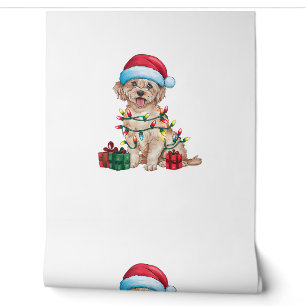 Papel Pintado Sombrero de Santa Luces de Navidad Perro Maltés Na