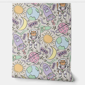 Papel Pintado Space Cat - Cat Doodles - Astronaut Animals