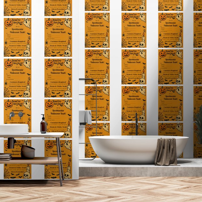 Papel Pintado Spooky Halloween Bash Invite | Fantasma y juegos (Baño)