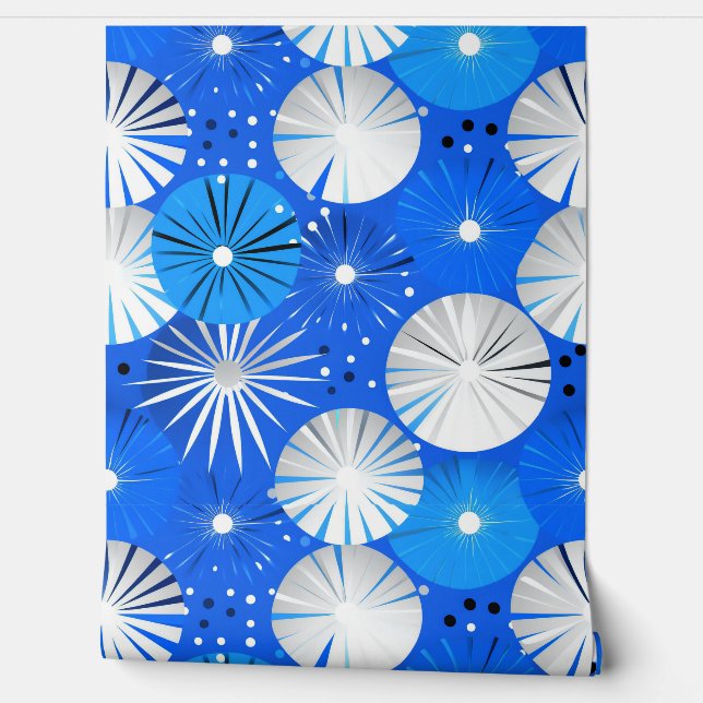 Papel Pintado Starbursts modernos de mediados del siglo XX azul  (Desenrollar)