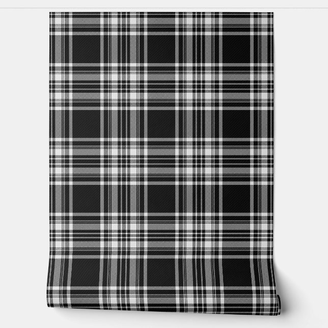 Papel Pintado Stewart Black and White Tartan Plaid Scottish Clan (Desenrollar)
