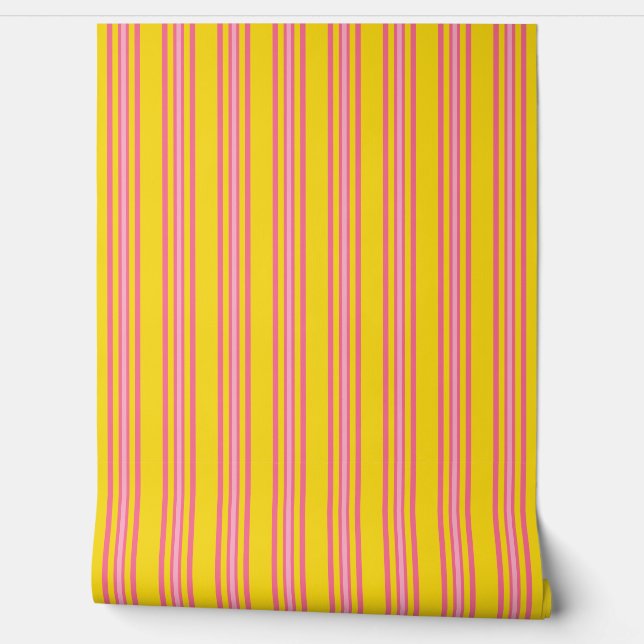Papel Pintado Stripes Pink on Yellow (Desenrollar)