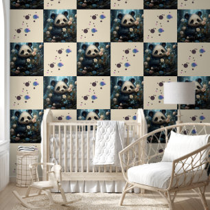 Papel Pintado Suave oso panda entre Rosas de la selva