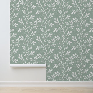 Papel Pintado Suave rama botánica minimalista en verde salvia
