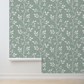 Papel Pintado Suave rama botánica minimalista verde salvia