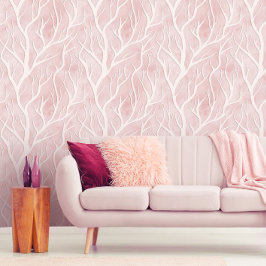Papel Pintado Suave ramas de árbol rosa y crema