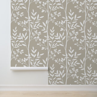 Papel Pintado Suave Silueta Floral Botánica en Beige Neutro
