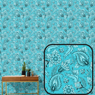Papel Pintado Suave Y Verde azulado Aqua Green Floral Paisley El