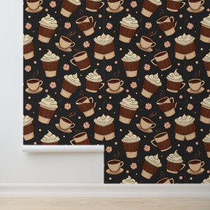 Papel Pintado Sueños de Cafetería: Diseño de Patrón Latte Brilla