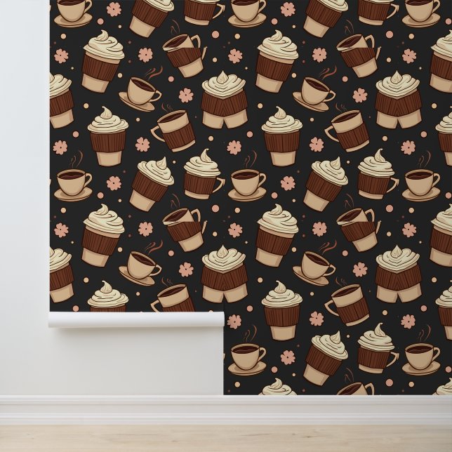 Papel Pintado Sueños de Cafetería: Diseño de Patrón Latte Brilla (Solicitud)