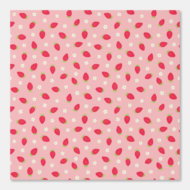 Papel Pintado Summer Strawberries on Pink (medium scale) (Anverso)