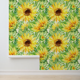 Papel Pintado Sunflowers Large Floral on Cream