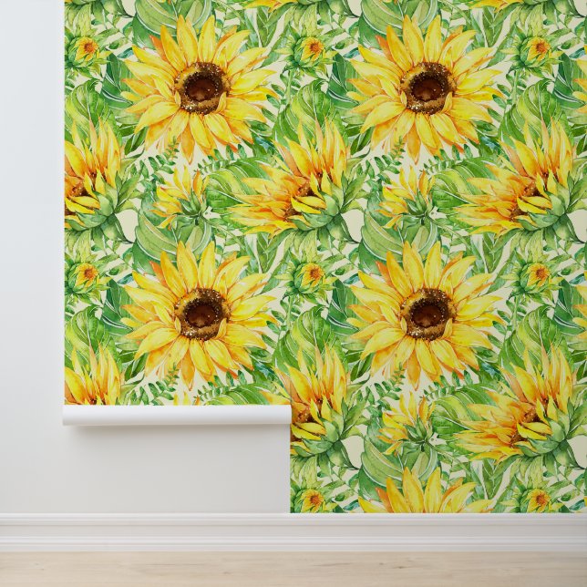Papel Pintado Sunflowers Large Floral on Cream (Solicitud)