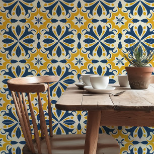 Papel Pintado Sunlit Splendor: Azulejo Azulejo Azulejo azul y am