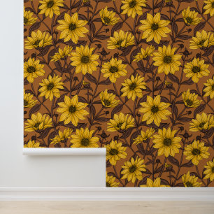 Papel Pintado Sunroot, girasol salvaje en amarillo y marrón