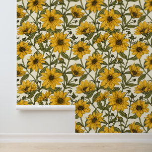 Papel Pintado Sunroot, girasol salvaje en blanco roto