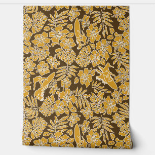 Papel Pintado Surf Pareau Hawaiano Hibiscus Surfing Gold