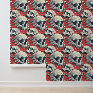 Papel Pintado Surrealista Red Black Gothic Skulls Halloween