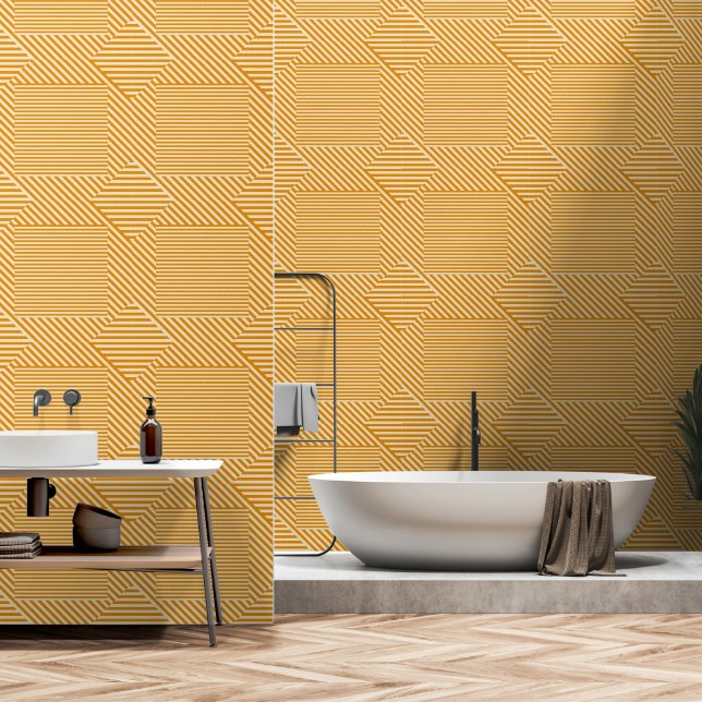Papel Pintado Sutiles Rayas de Diamante Dimensional Amarillo (Baño)