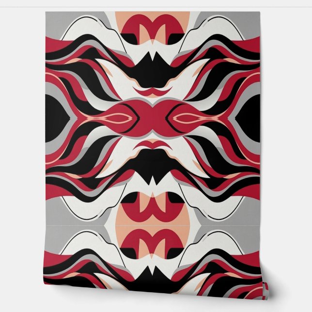 Papel Pintado Symmetrical Red and Black Abstract Flow Pattern (Desenrollar)