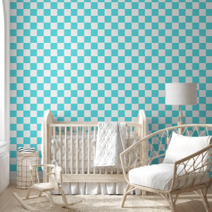 Papel Pintado Tablero de ajedrez azul turquesa clásico visual