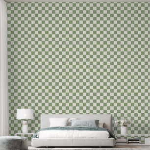 Papel Pintado Tablero de ajedrez de 2" Verde Salvia y Blanco Mar