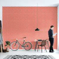 Tablero retro negrita rojo y blanco geométrico
