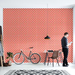 Papel Pintado Tablero retro negrita rojo y blanco geométrico