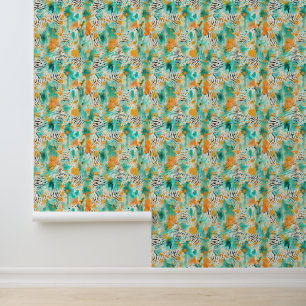 Papel Pintado Tangerina Turquesa Verde azulada Abstrato Zebra An