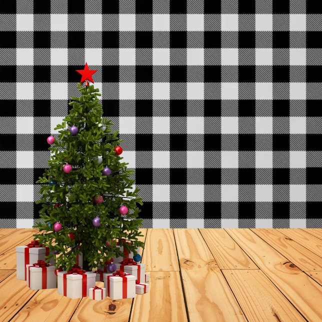 Papel Pintado Tapado clásico de búfalo negro y blanco (Classic Black White Buffalo Plaid)