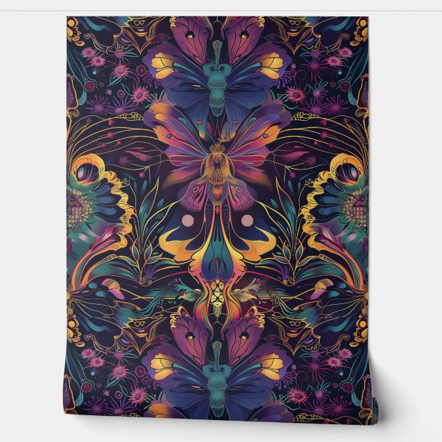 Papel Pintado Tapiz de vuelo psicodélico Botánico (Desenrollar)