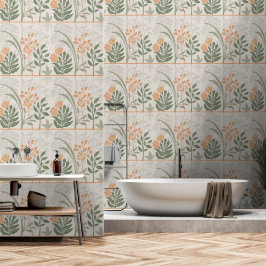 Papel Pintado Tarjeta de arte botánico folk encantador verde y n