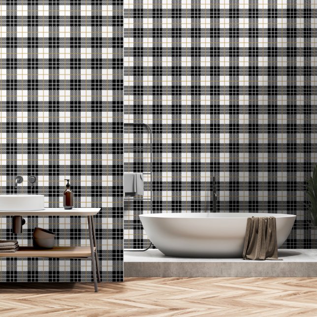 Papel Pintado Tartán escocés Tartán blanco y negro (Baño)