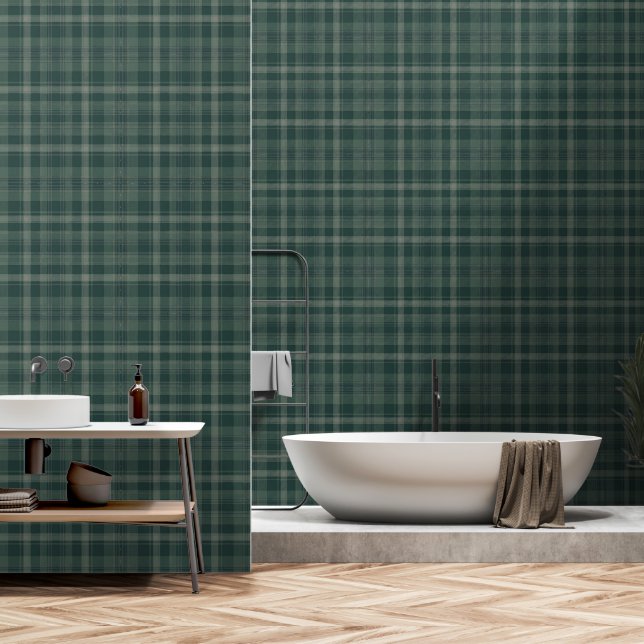 Papel Pintado Tartán verde forestal (Baño)
