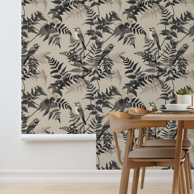 Papel Pintado Taupe Black Ferns and Birds (Subido por el creador)