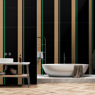 Papel Pintado Taupe + Green Vertical Stripe Black