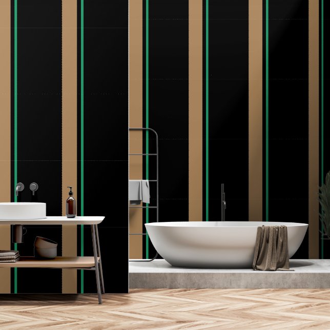 Papel Pintado Taupe + Green Vertical Stripe Black (Baño)