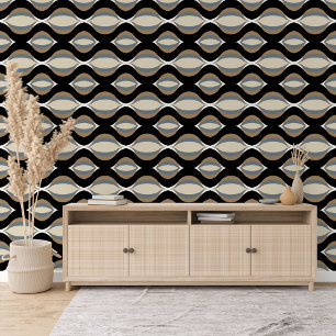 Papel Pintado Taupe negro gris beige Tan Ogee Wave Pattern