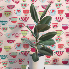 Papel Pintado Tazas Retro Rosa