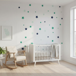 Papel Pintado Teal and Navy Blue Stars Pattern Wallpaper