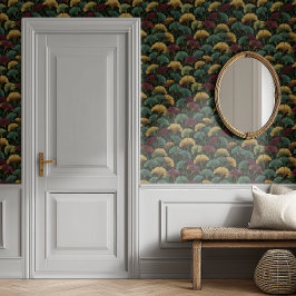 Papel Pintado Teal Burgundy Ginkgo Leaf Pattern 