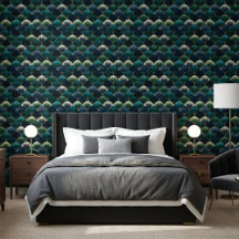 Teal Navy Gold Art Deco Fan Pattern