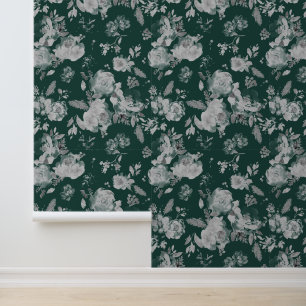Papel Pintado Teal Peony Floral Watercolor Botánico