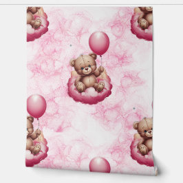 Papel Pintado Teddy Bear Patrón Rosa Habitación de Nursera para