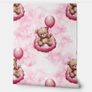 Papel Pintado Teddy Bear Patrón Rosa Habitación de Nursera para 
