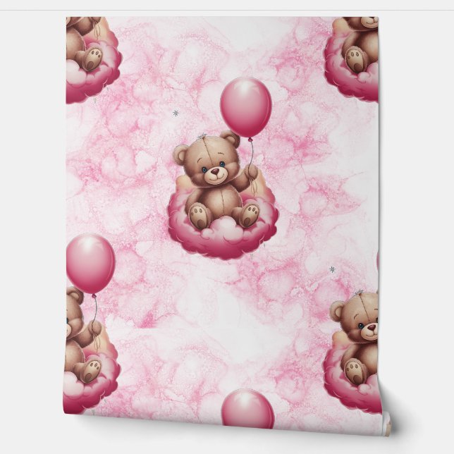 Papel Pintado Teddy Bear Patrón Rosa Habitación de Nursera para  (Desenrollar)