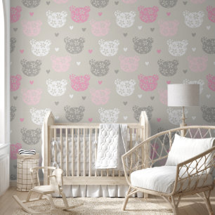 Papel Pintado Teddy Oso Rosa Oídos Cubierta De Muro De Lado