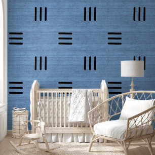 Papel Pintado Tela Africana de Barro Estilo Moderno Azul Claro