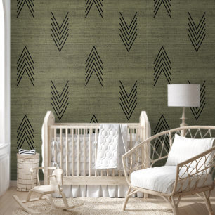 Papel Pintado Tela Africana Moderna de Barro Verde de Moda
