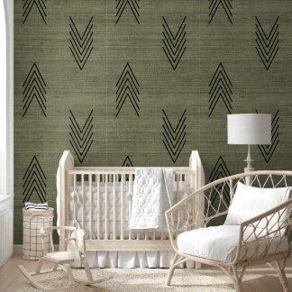 Papel Pintado Tela Africana Moderna de Barro Verde de Moda